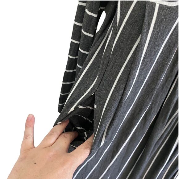 Ella Mara Large T-shirt Dress Long Sleeve Midi Striped Gray White - Picture 7 of 11